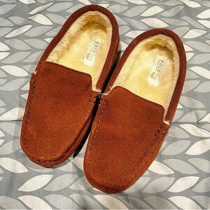 NEW Gold Toe Premier Brown Suede Fur Lined Loafer Slippers Size 8